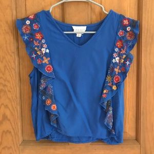 Isa & Ella embroidered blue top